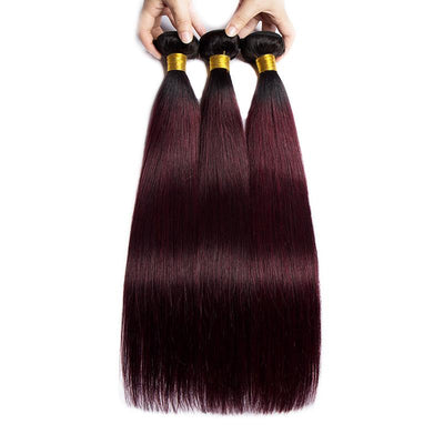 Modern Show 1b/Dark 99j Ombre Color Straight Human Hair 3 Bundles Brazilian Weave Remy Hair Weft
