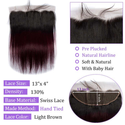 Modern Show Ombre 1b/Dark 99j Color Straight 13x4 Lace Frontal Closure Human Hair Pre Plucked With Baby Hair