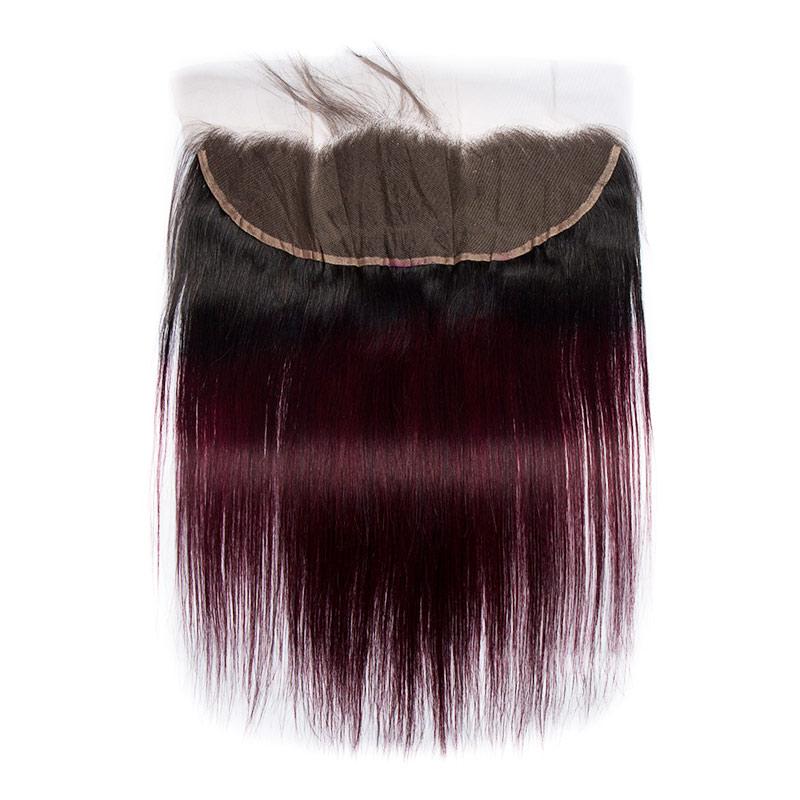 Modern Show 1B/99j Ombre Color Straight Hair Bundles With Frontal Human Hair Brazilian Weave 3pcs With Lace Frontal Closure