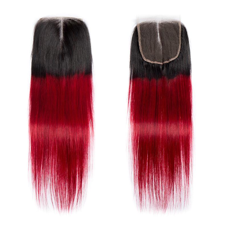 Modern Show 1B/Burgundy Color Red Ombre Hair 3 Bundles With Closure Brazilian Straight Weave Human Hair With Lace Closure