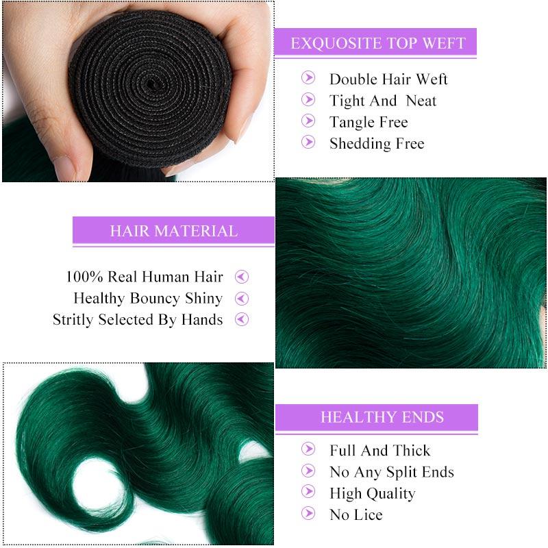 Modern Show 1B/Green Ombre Color Hair Body Wave 4 Bundles With Closure Brazilian Weave Human Hair With 4x4 Lace Closure