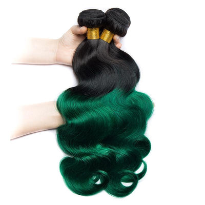 Modern Show 1B/Green Ombre Color Hair Body Wave 3 Bundles With Closure Brazilian Human Hair Weave With 4x4 Lace Closure