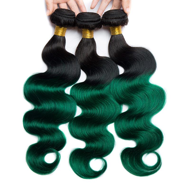 Modern Show 1B/Green Ombre Color Hair Body Wave 3 Bundles With Closure Brazilian Human Hair Weave With 4x4 Lace Closure