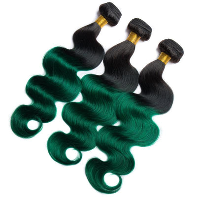 Modern Show 1b/Green Ombre Color Hair Bundles 3pcs Body Wave Brazilian Human Hair Weave Extensions