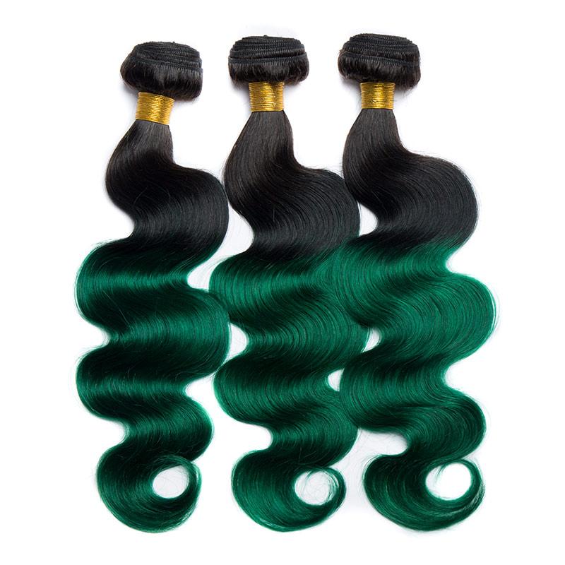 Modern Show 1b/Green Ombre Color Hair Bundles 3pcs Body Wave Brazilian Human Hair Weave Extensions