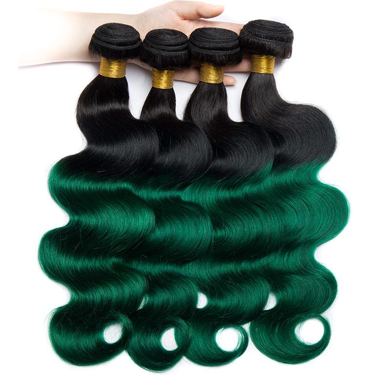 Modern Show 1B/Green Two Tone Color Ombre Hair Bundles Body Wave Human Hair Brazilian Weave 4pcs Hair Extensions
