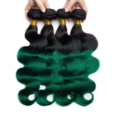 Modern Show 1B/Green Ombre Color Hair Body Wave 4 Bundles With Closure Brazilian Weave Human Hair With 4x4 Lace Closure