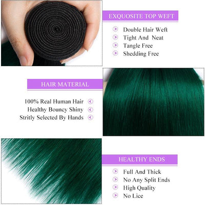 Modern Show 1B/Green Color Ombre Hair Bundles With Frontal Straight Human Hair Brazilian Weave 3pcs With Lace Frontal Closure