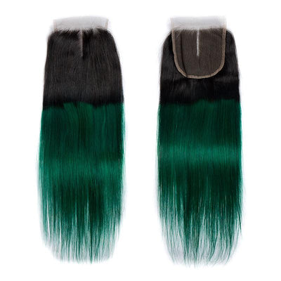Modern Show Ombre 1b/green Color Straight Lace Closure Remy Human Hair 4x4 Swiss Lace Closure With Baby Hair