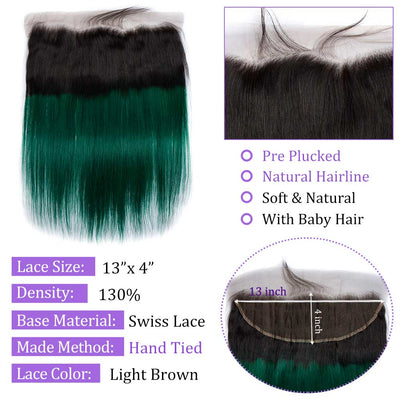 Modern Show Ombre 1b/green Color Straight 13x4 Lace Frontal Closure Brazilian Human Hair Pre Plucked Lace Frontal With Baby Hair