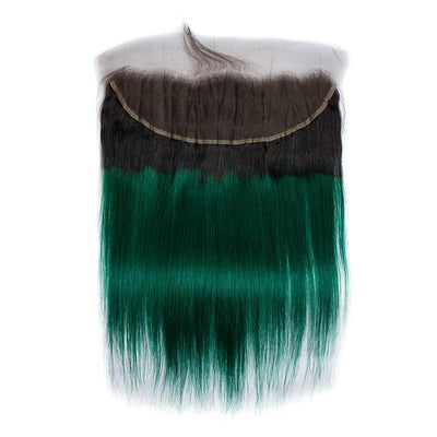 Modern Show Ombre 1b/green Color Straight 13x4 Lace Frontal Closure Brazilian Human Hair Pre Plucked Lace Frontal With Baby Hair