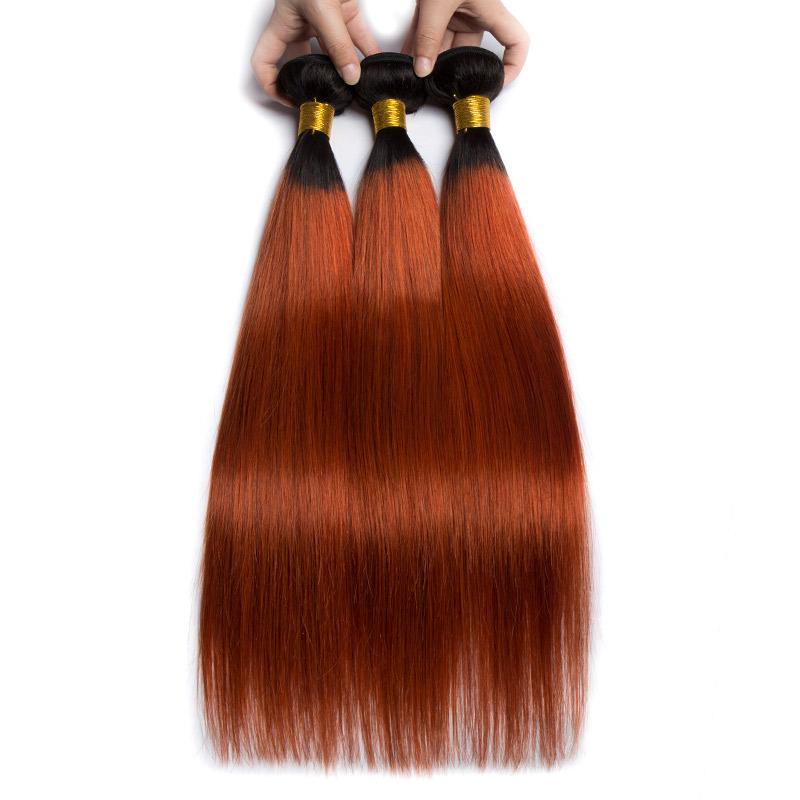 Ombre Copper Ginger 3 Human Hair Weave Bundles and Frontal with Black ModernShow