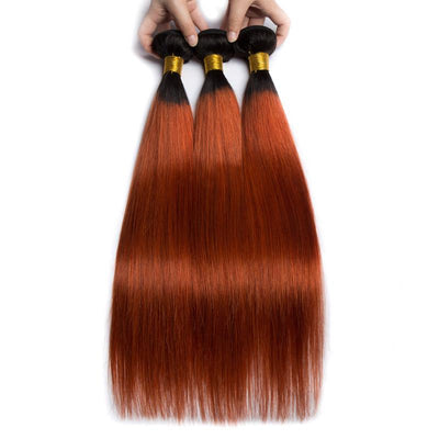 Modern Show 1B/350 Orange Ombre Color Straight Hair Bundles With Frontal Human Hair Brazilian Weave 3pcs With Lace Frontal Closure