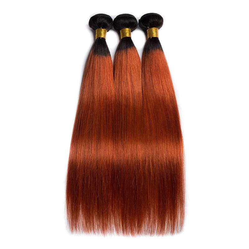Modern Show Black Roots Dark Ginger Hair Bundles 3Pcs Brazilian Straight Human Hair Weave