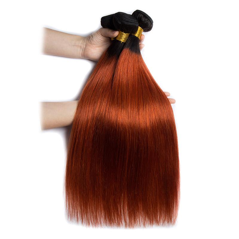 Modern Show 1B/350 Straight Human Hair 4 Bundles With Closure Ombre Orange Color Brazilian Hair Weave With 4x4 Lace Closure