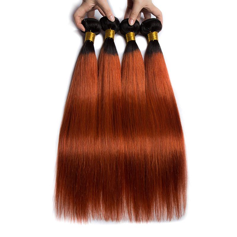 Modern Show Black Roots Dark Ginger Straight Hair 4 Bundles Long Brazilian Straight Human Hair Weave