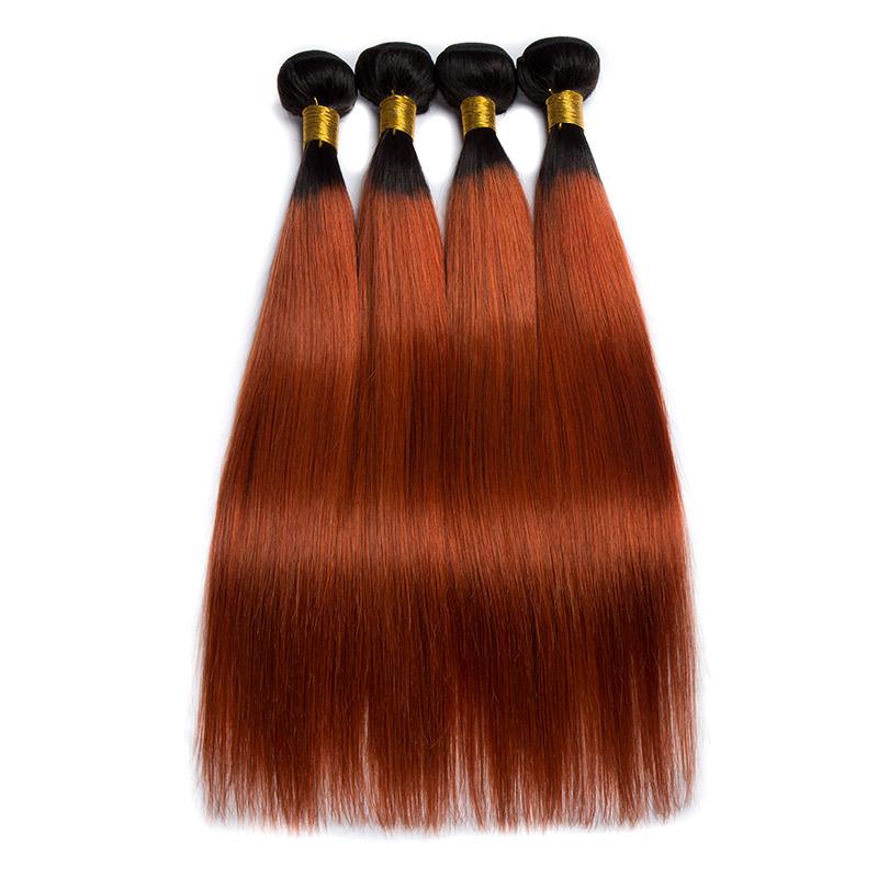 Modern Show Black Roots Dark Ginger Straight Hair 4 Bundles Long Brazilian Straight Human Hair Weave