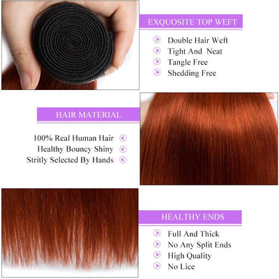 Modern Show Ombre Hair 1B/350 Orange Color Straight 3 Bundles With Closure Brazilian Human Hair Weave With 4x4 Lace Closure