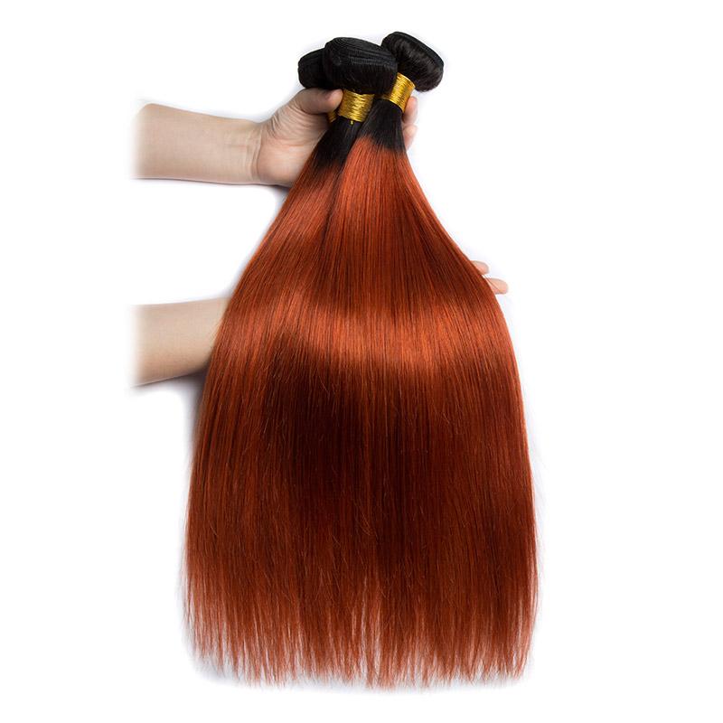 Modern Show 1B/350 Orange Ombre Color Straight Hair Bundles With Frontal Human Hair Brazilian Weave 3pcs With Lace Frontal Closure