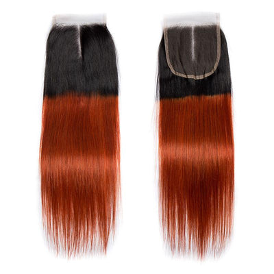 Modern Show Ombre Hair 1B/350 Orange Color Straight 3 Bundles With Closure Brazilian Human Hair Weave With 4x4 Lace Closure