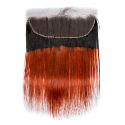 Modern Show 1B/350 Orange Ombre Color Straight Hair Bundles With Frontal Human Hair Brazilian Weave 3pcs With Lace Frontal Closure