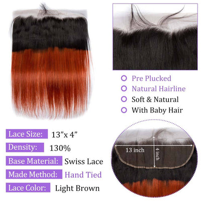 Modern Show 1B/350 Orange Ombre Color Straight Hair Bundles With Frontal Human Hair Brazilian Weave 3pcs With Lace Frontal Closure