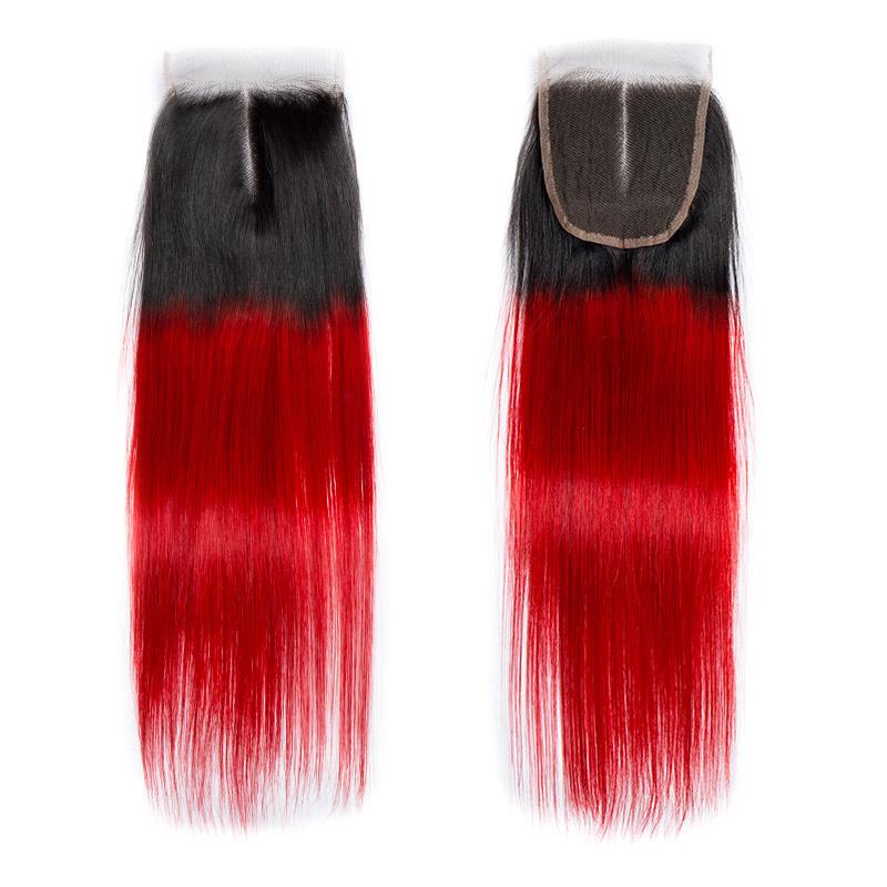 Modern Show 1B/Red Color Ombre Hair Straight 3 Bundles With Closure Brazilian Human Hair Weave With 4x4 Lace Closure