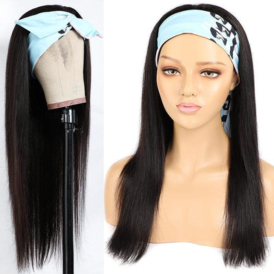 Modern Show Glueless Straight Headband Human Hair Wig Brazilian Remy Hair Machine Made Scarf Wigs