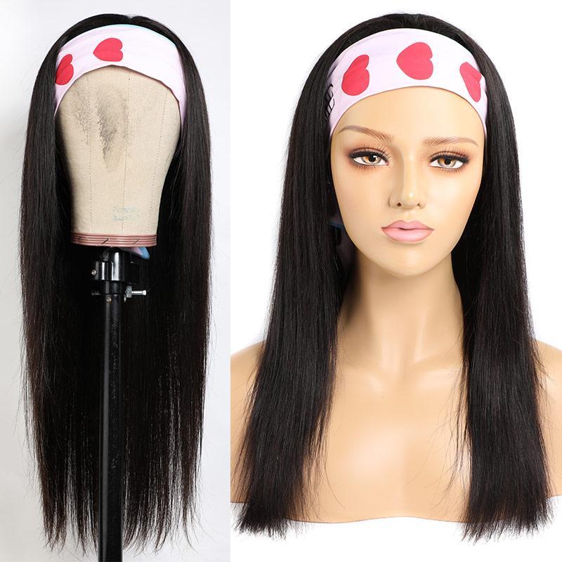 Modern Show Glueless Straight Headband Human Hair Wig Brazilian Remy Hair Machine Made Scarf Wigs