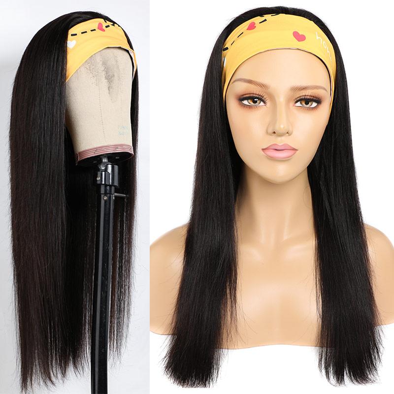 Modern Show Glueless Straight Headband Human Hair Wig Brazilian Remy Hair Machine Made Scarf Wigs