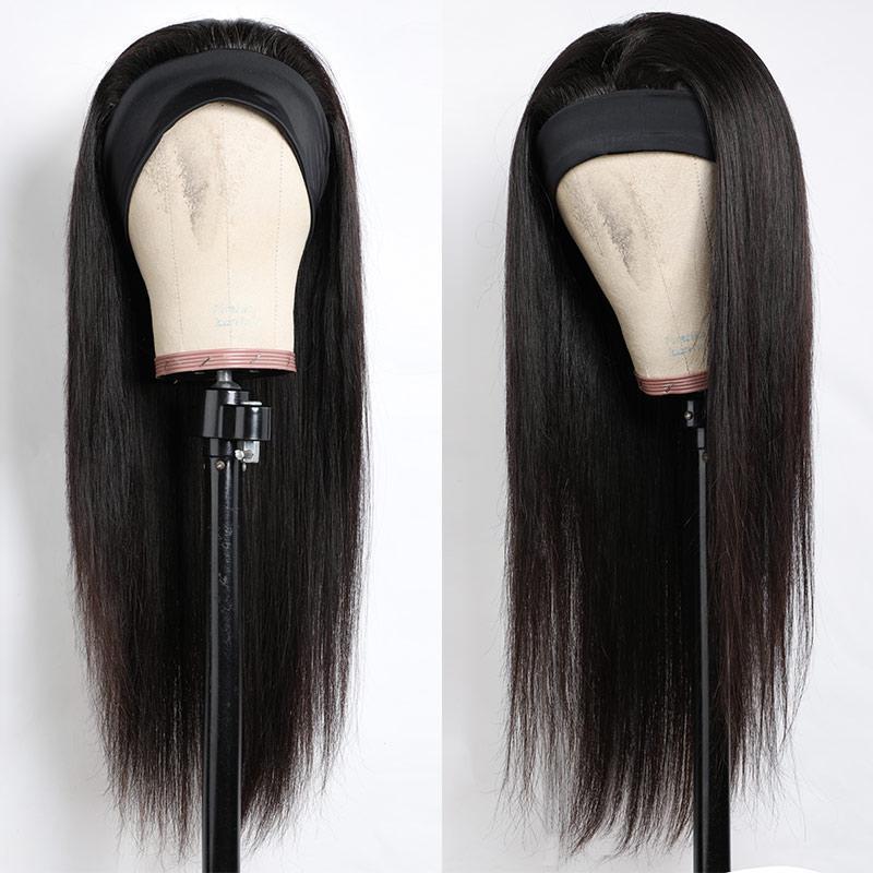 Modern Show Glueless Straight Headband Human Hair Wig Brazilian Remy Hair Machine Made Scarf Wigs