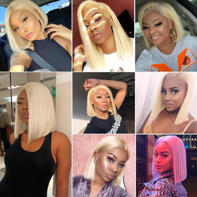 Modern Show Hair 150 Density Short Bob Wig Brazilian Straight Remy Human Hair 613 Blonde Lace Front Wigs For Women On Sale-customer show