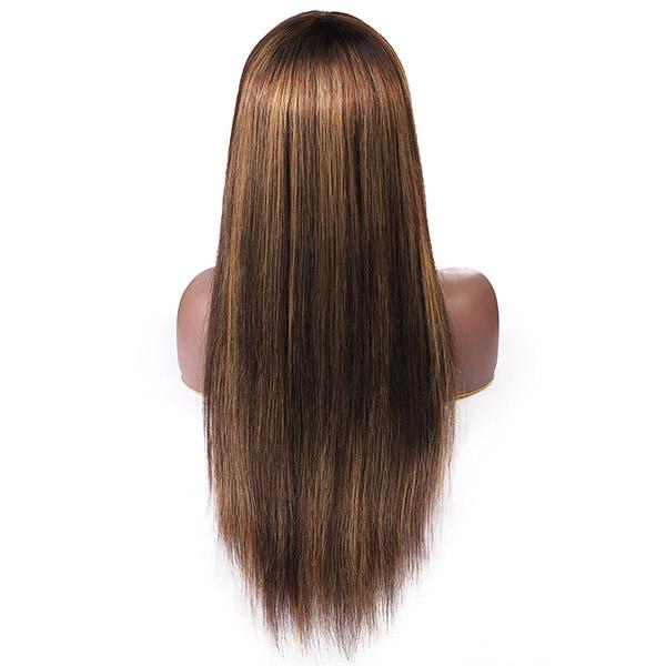 Modern Show Ombre Human Hair Wigs Highlight Straight Wig With Bangs Honey Blond Glueless Remy Hair Full Machine Wigs