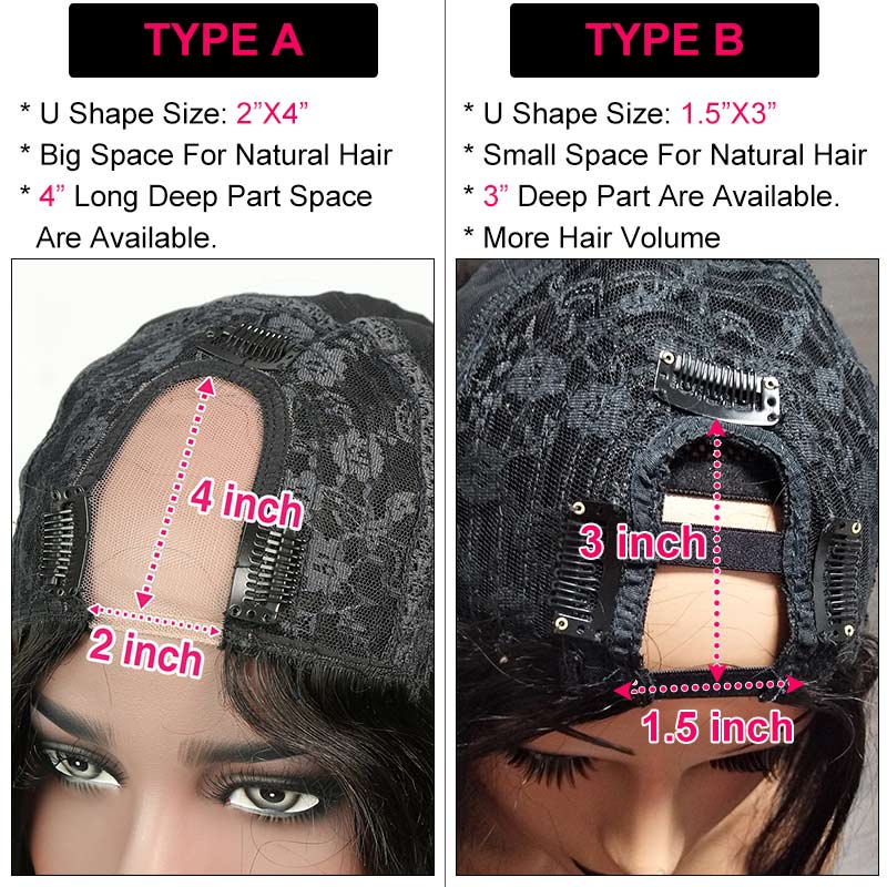 Natural Black Straight Glueless U Part Clip In Wigs Real Human