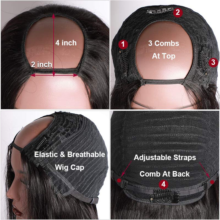 12 Inch Human Hair U Part Wig, Clip In, 150% Density, Glueless, Stylable Shoulder Length Loose Wave U Part Human Hair Wig | Recool Hair main image 3