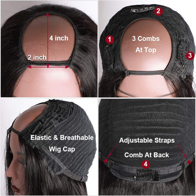 U Part Wig | Brazilian Body Wave Human Hair Wigs 2x4 U Part Wigs Natural Black Color 150% Density