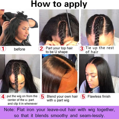 U Part Wig | Brazilian Straight Human Hair Wigs 2x4 U Part Wigs Natural Black Color 150% Density