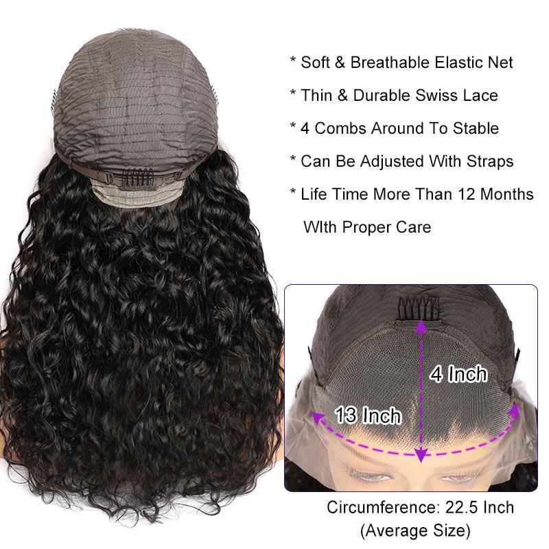 Modern Show 13x4 Invisible Lace Front Wig Long Brazilian Water Wave Human Hair Pre Plucked Half Lace Frontal Wigs