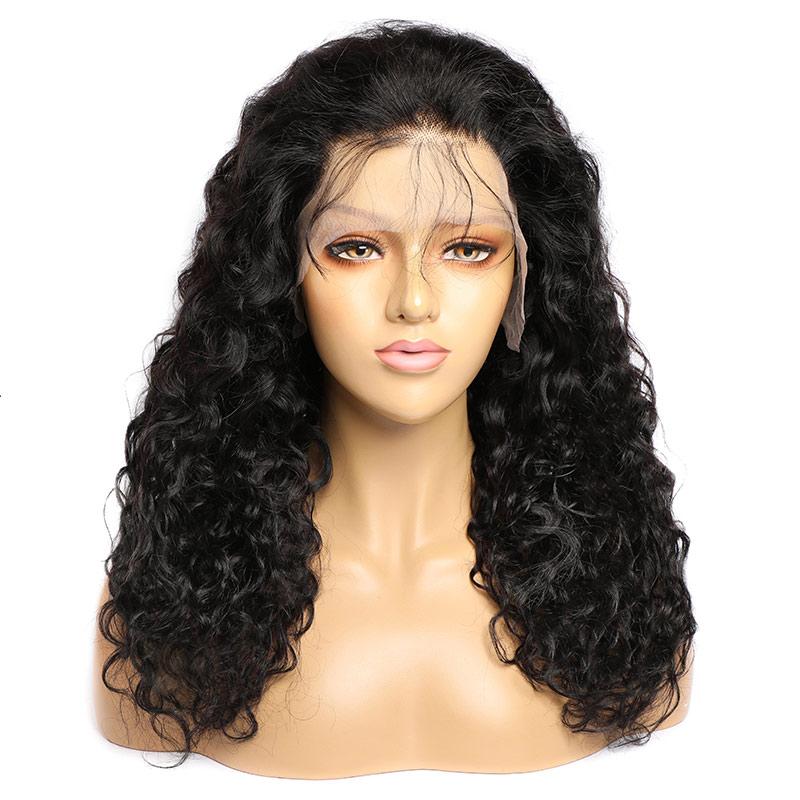 Modern Show 13x4 Invisible Lace Front Wig Long Brazilian Water Wave Human Hair Pre Plucked Half Lace Frontal Wigs