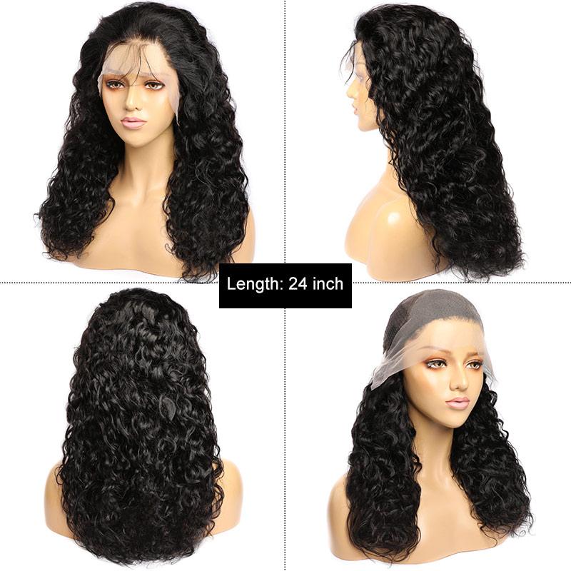 Modern Show 13x4 Invisible Lace Front Wig Long Brazilian Water Wave Human Hair Pre Plucked Half Lace Frontal Wigs