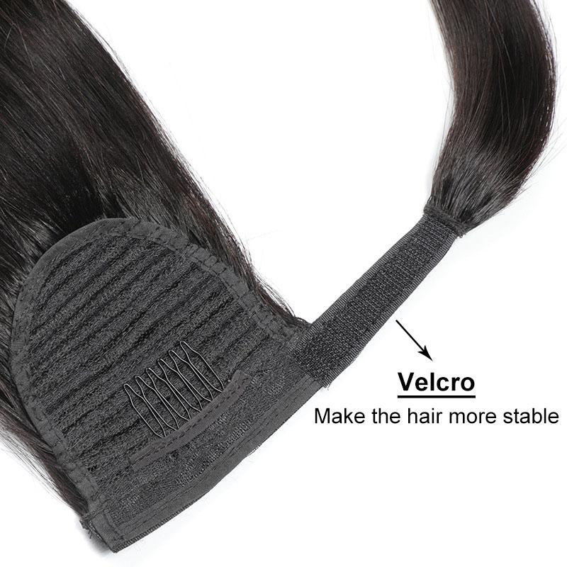 Straight Brazilian Human Hair Velcro Ponytail Wrap Around  display picture 2