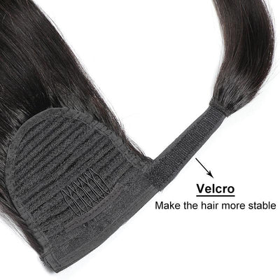 Modern Show Long Straight Human Hair Velcro Ponytail Brazilian Hair Wrap Arount Clip In Hair Extensions