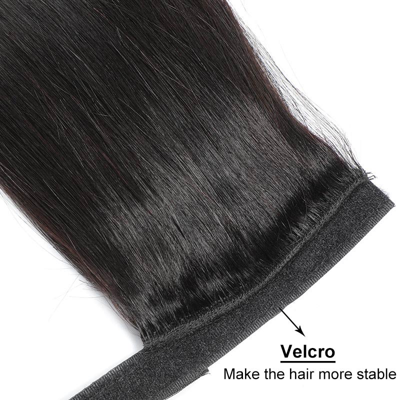 Modern Show Long Straight Human Hair Velcro Ponytail Brazilian Hair Wrap Arount Clip In Hair Extensions