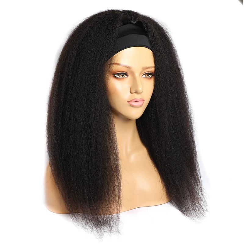 Modern Show 28 Inch Long Yaki Straight Headband Wig Brazilian Remy Human Hair Glueless Half-Wig Kinky Straight Hair Wig