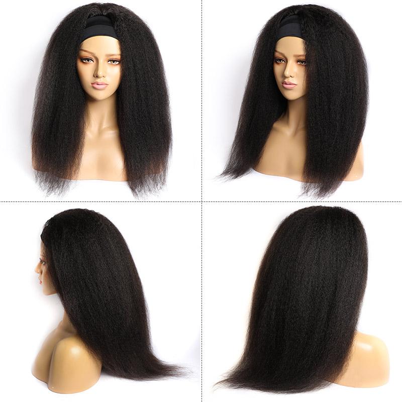 Modern Show 28 Inch Long Yaki Straight Headband Wig Brazilian Remy Human Hair Glueless Half-Wig Kinky Straight Hair Wig