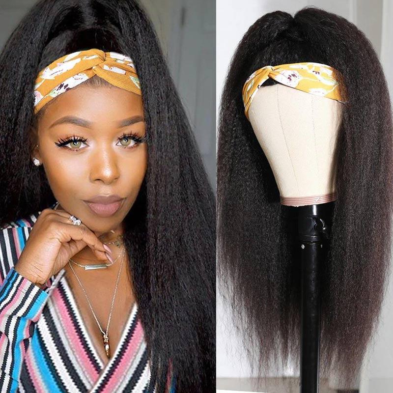 Modern Show 28 Inch Long Yaki Straight Headband Wig Brazilian Remy Human Hair Glueless Half-Wig Kinky Straight Hair Wig