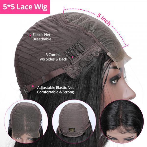 Modern Show Body Wave 5x5 Closure Wig Long Black Human Hair Glueless HD Lace Wigs For Women