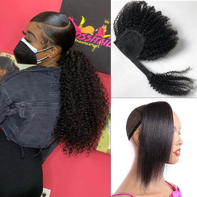 Modern Show Wrap Around Sleek Ponytail With Swoop Bangs Remy Human Hair Velcro Clip In Ponytail Extensions