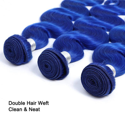 Modern Show Long Wavy Blue Colored Hair Bundles Brazilian Body Wave Human Hair Weave 3Pcs/lot