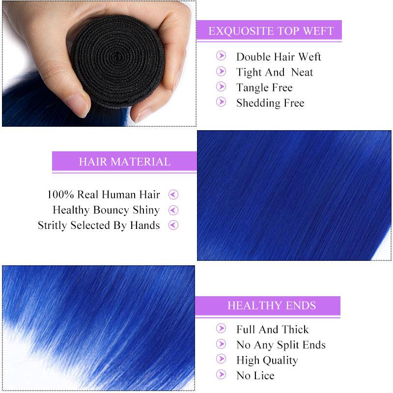 Modern Show Blue Colored Hair Bundles Brazilian Straight Human Hair Weave 3Pcs/lot